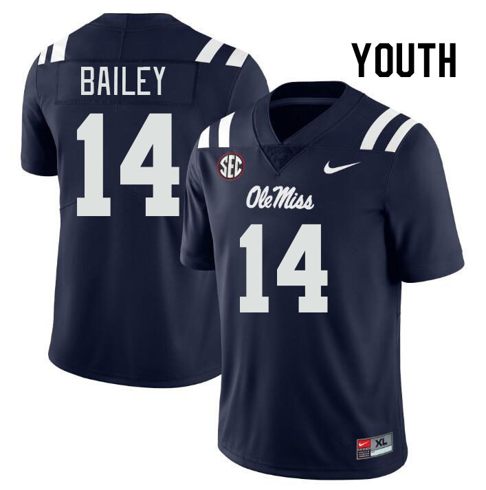 Youth #14 Deljay Bailey Ole Miss Rebels College Football Jerseyes Stitched Sale-Navy